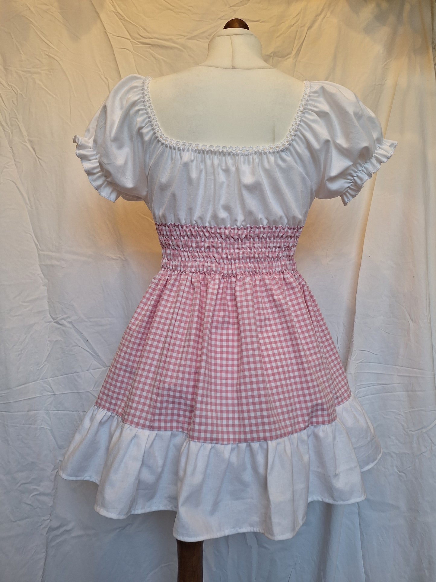 Sukienka milkmaid różowa kratka XS/S