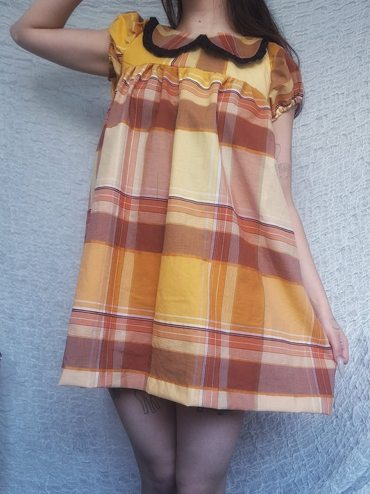Sukienka babydoll żółta krata