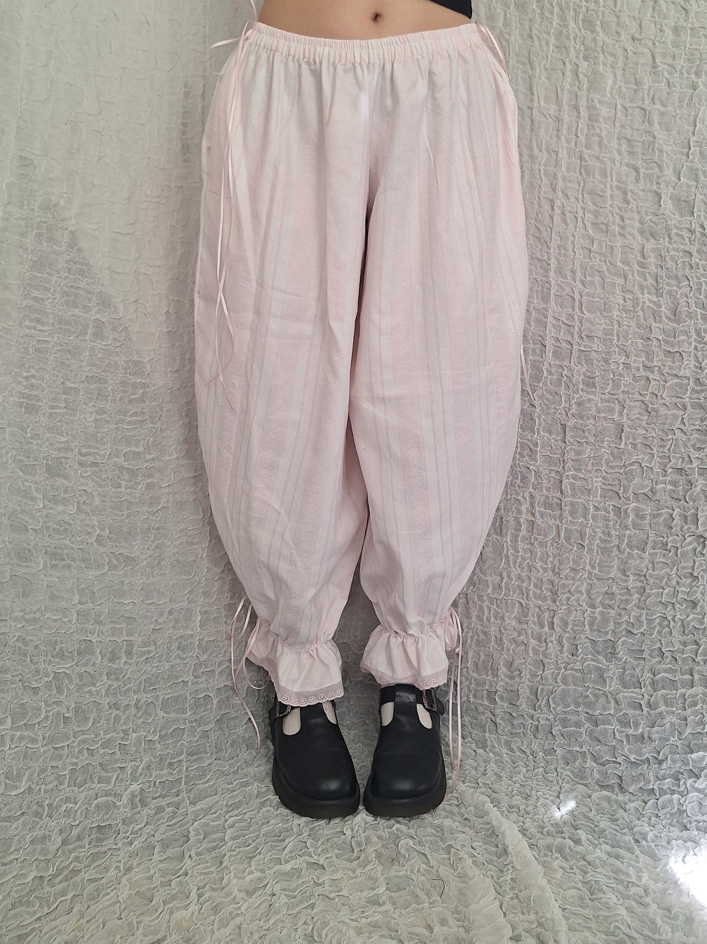Szerokie spodnie pastel pink/white