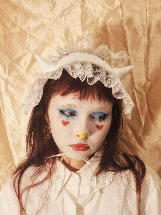 Headdress WHITE LACE DEVIL