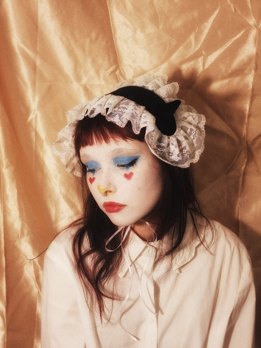 Headdress VELVET BLACK / WHITE DEVIL