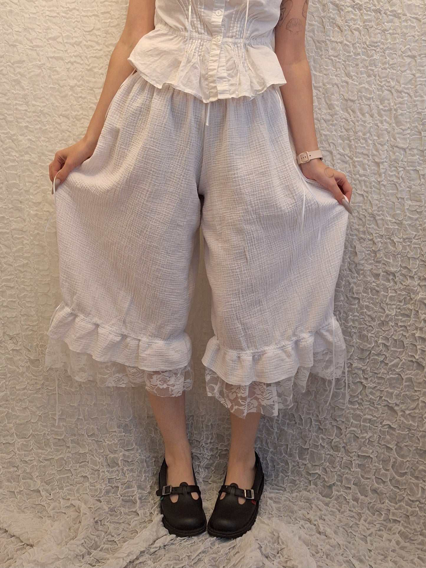 Szerokie spodnie PETAL WHITE