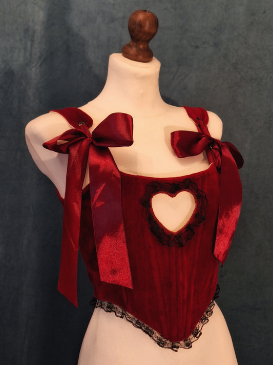 Gorset bordowy welurowy z wycięciem