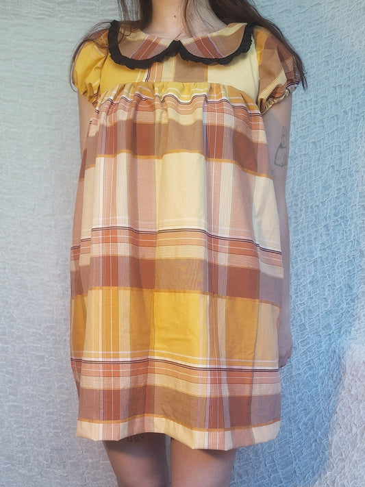 Sukienka babydoll żółta krata