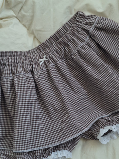 Bloomerso-spódniczka w kratkę brązowa S/M