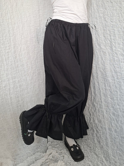 Szerokie spodnie z falbanami all black