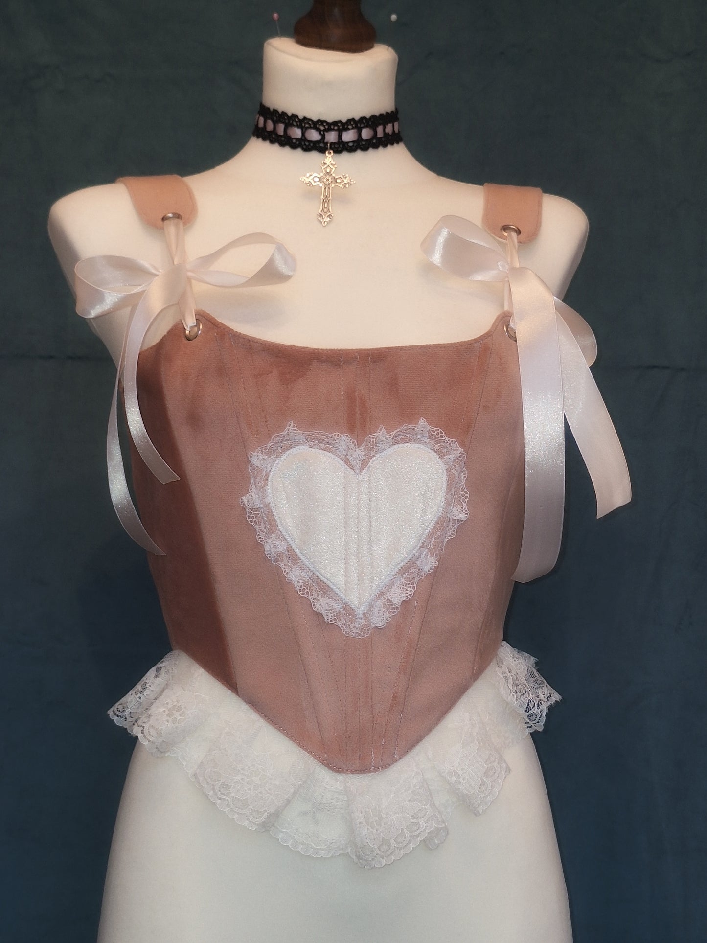 Gorset welurowy różowy heart