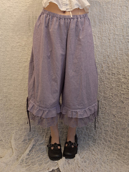 Szerokie spodnie z falbanami LAVENDER