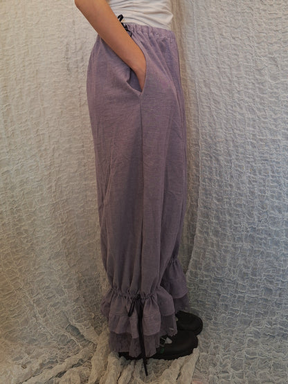 Szerokie spodnie z falbanami lavender