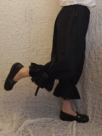 Szerokie spodnie z falbanami ALL BLACK