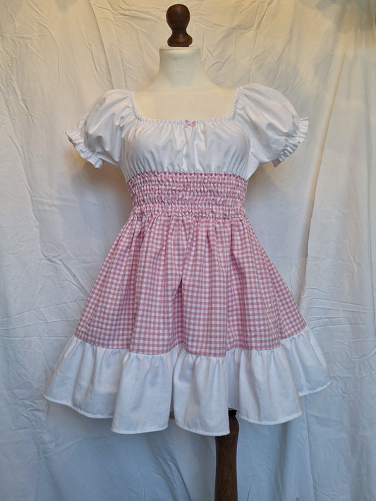 Sukienka milkmaid różowa kratka XS/S