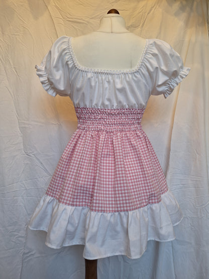 Sukienka milkmaid różowa kratka XS/S