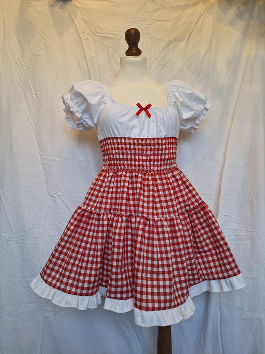 Sukienka milkmaid czerwona kratka XS/S