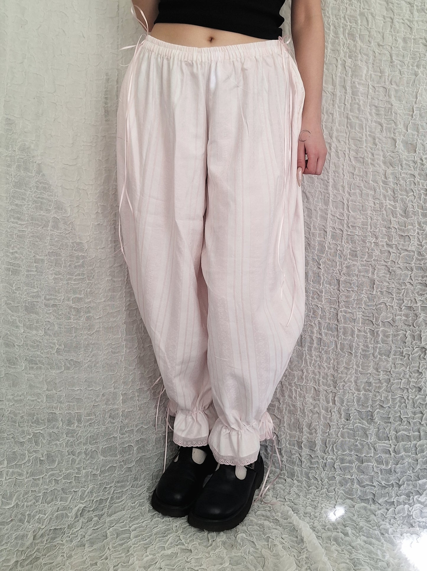 Szerokie spodnie pastel pink/white