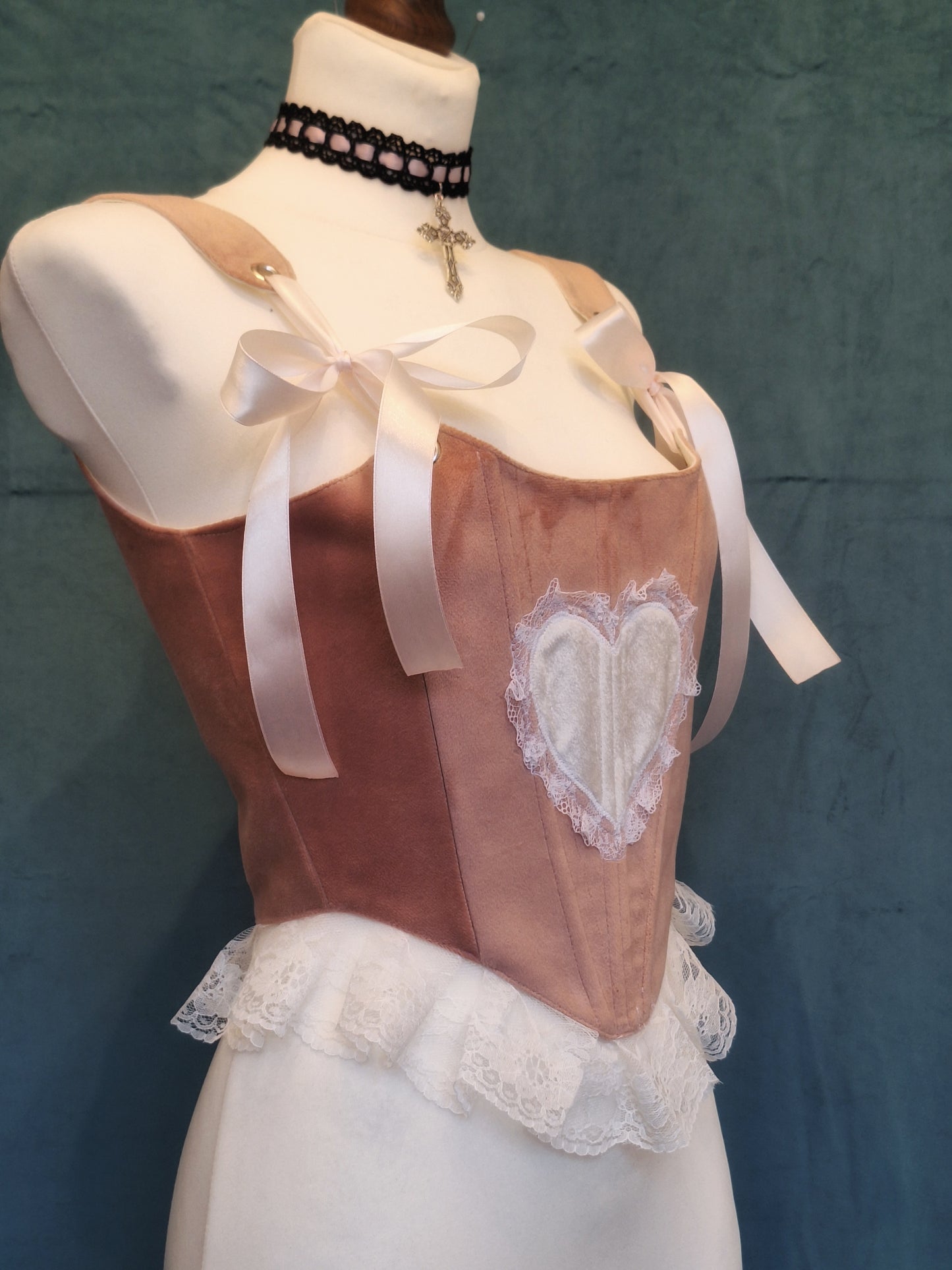 Gorset welurowy różowy heart