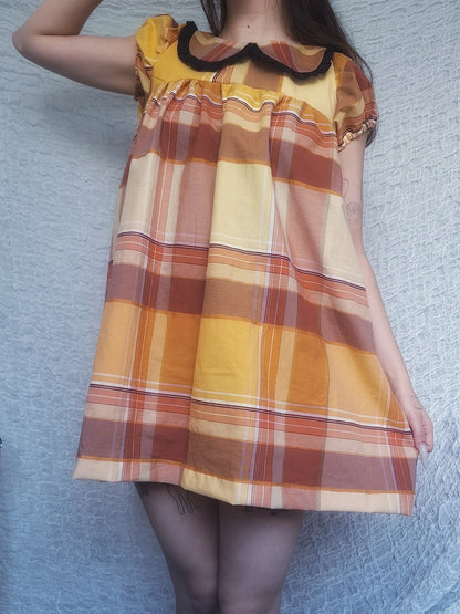 Sukienka babydoll żółta krata