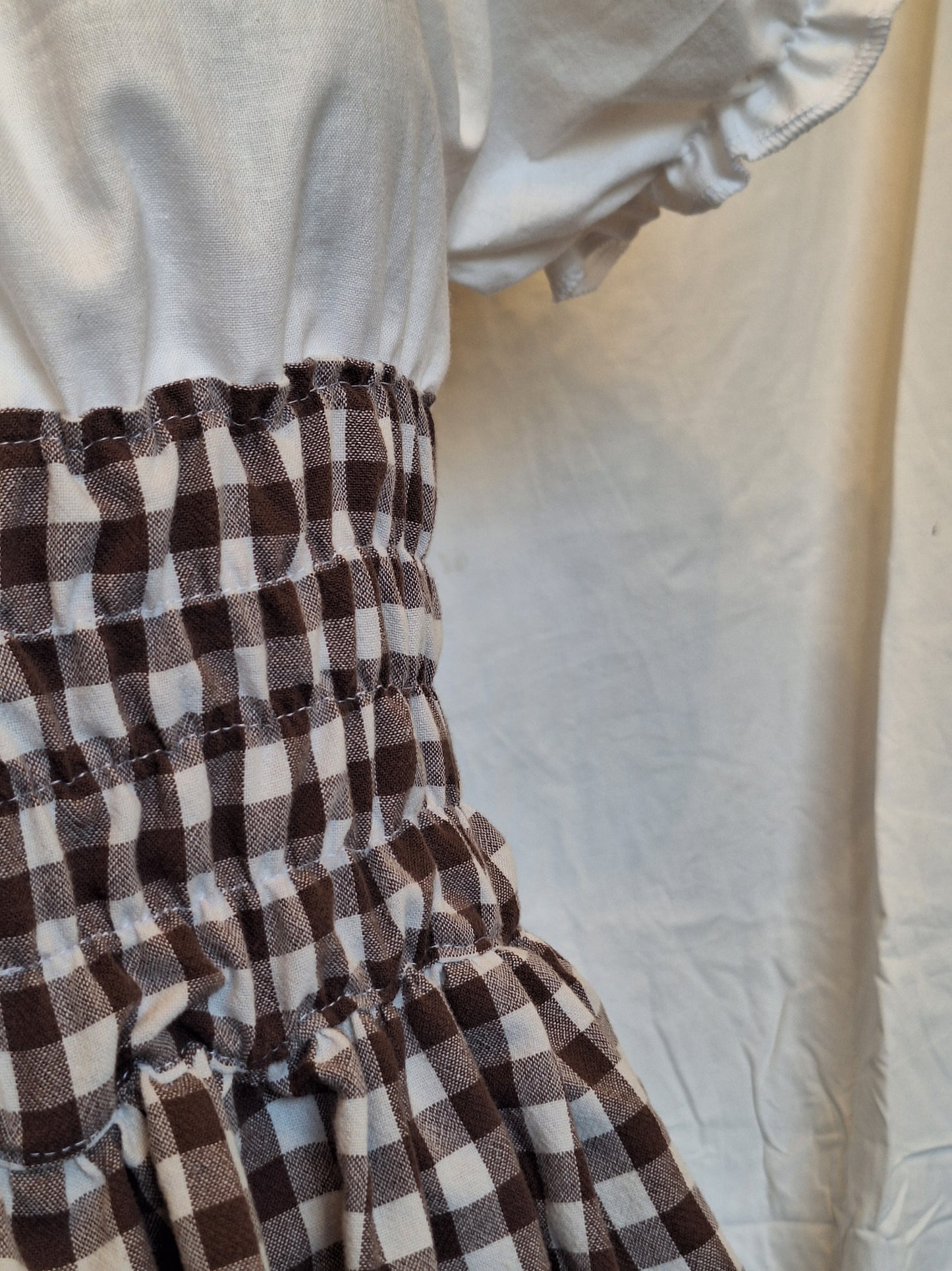 Sukienka milkmaid brązowa kratka S/M