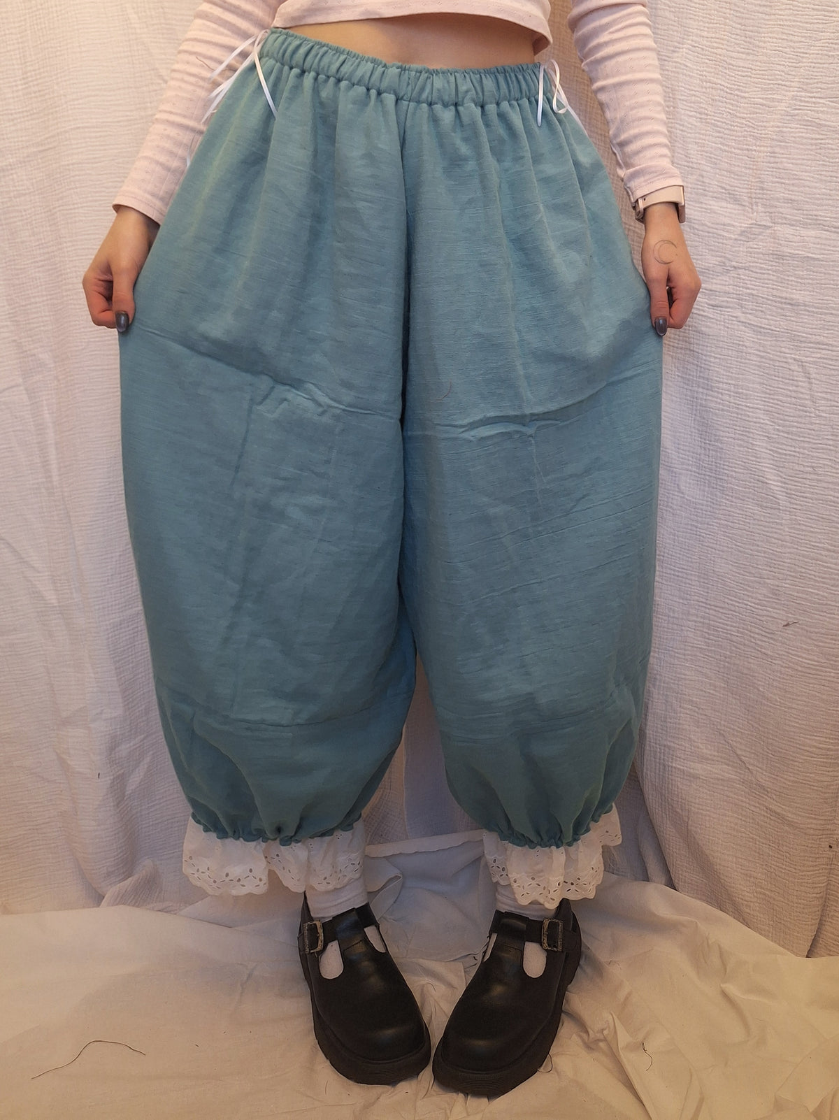 Spodnie szerokie z koronką TURQUOISE
