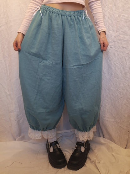 Spodnie szerokie z koronką TURQUOISE