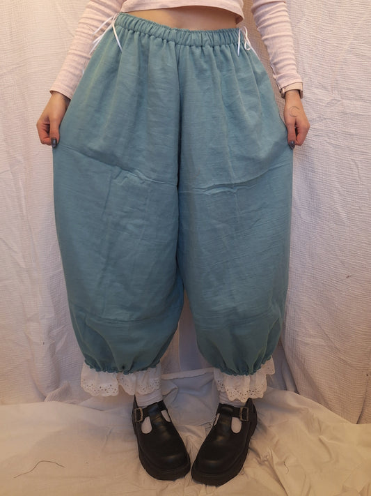 Spodnie szerokie z koronką TURQUOISE