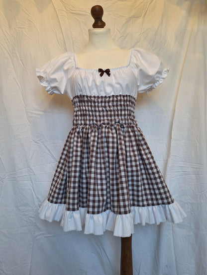 Sukienka milkmaid brązowa kratka S/M