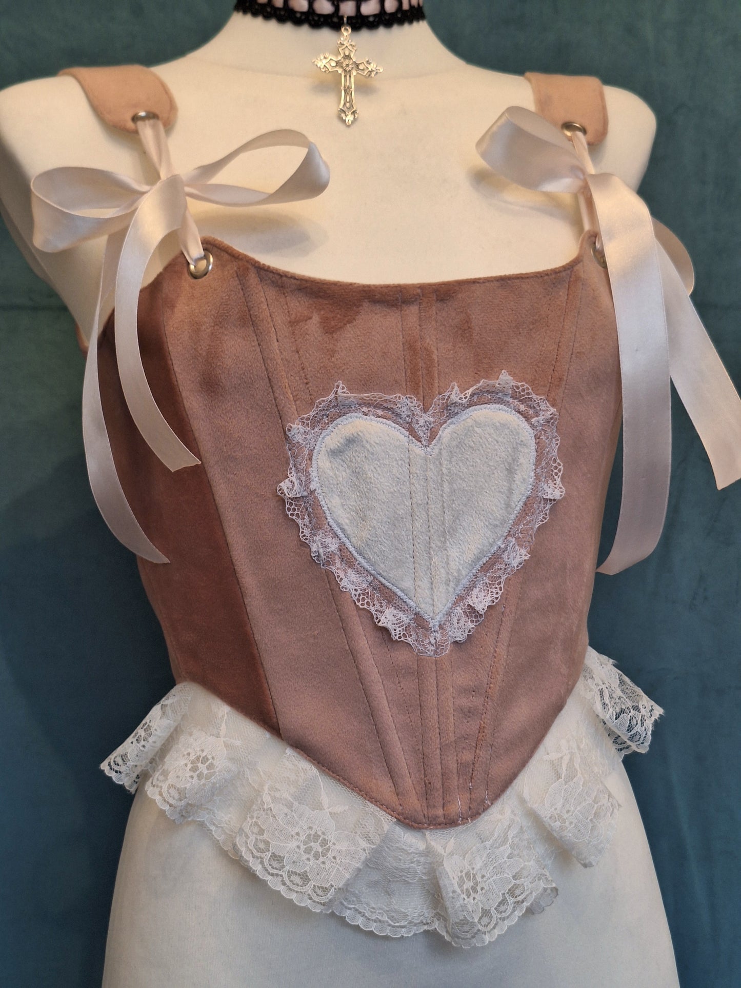 Gorset welurowy różowy heart