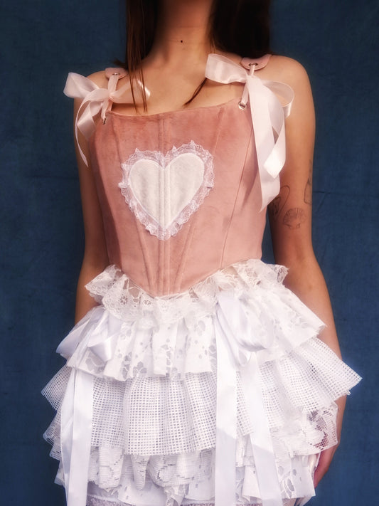 Gorset welurowy różowy heart