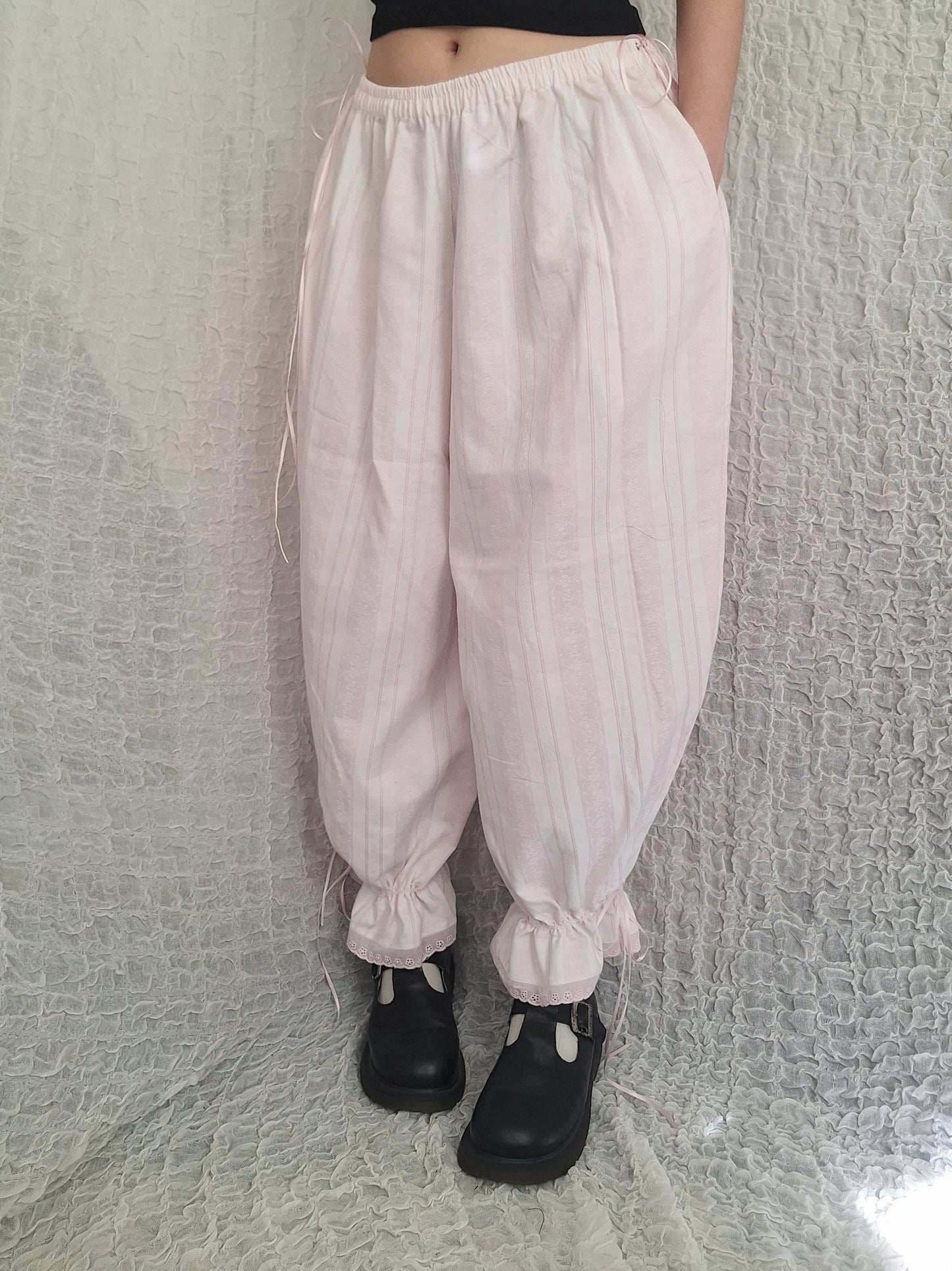 Szerokie spodnie pastel pink/white